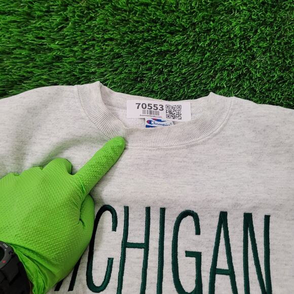 Vintage 90s Champion MSU Michigan-State Sweatshirt XL 25x27 Gray - Picture 3 of 14